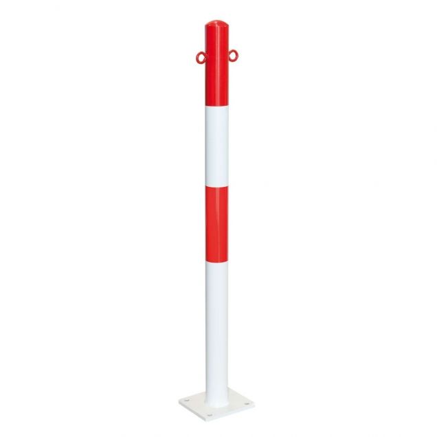 MORION paal op voetplaat Ø60mm 2 kettingogen rood/wit