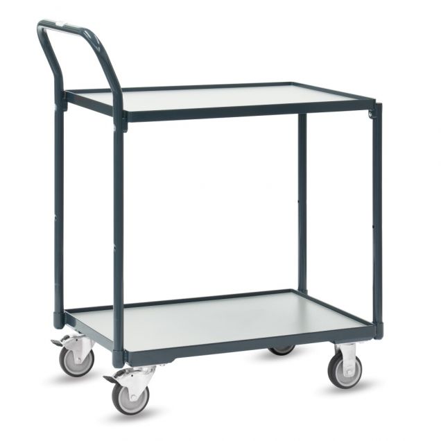 Lichte tafelwagen Fetra 200kg met 2 houten etages en duwbeugel 740x480mm antraciet