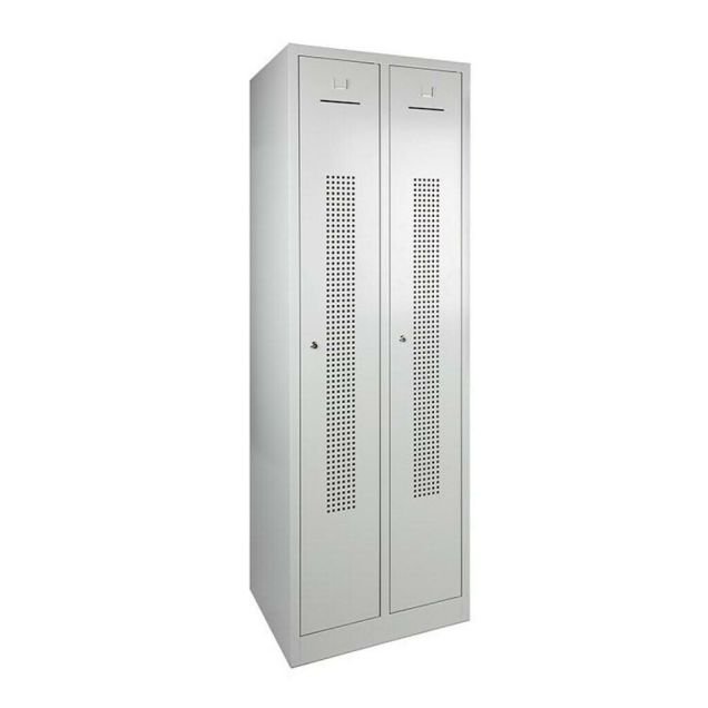 2-deurs garderobekast 1800x600x500 mm (hxbxd) grijs op sokkel geperforeerd hangoogsluiting