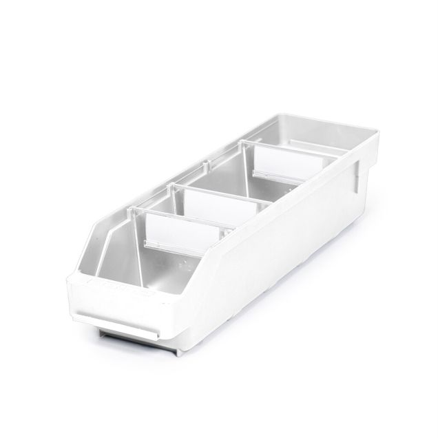 Magazijnbak 4012 Wit met 3 verdeelschotten en 4 labels 400x120x95mm (lxbxh)