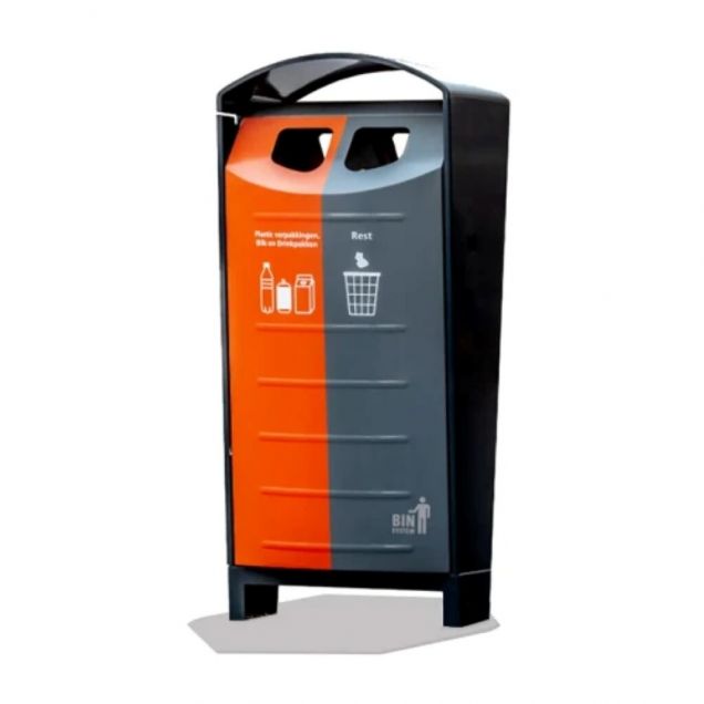 Buitenafvalbak voor afvalscheiding 2x50 Liter Oranje/Grijs
