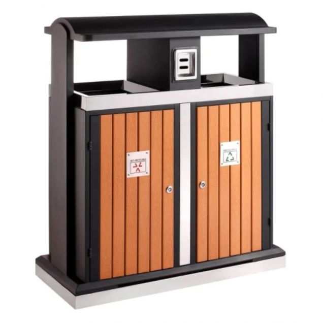 Buitenafvalbak voor afvalscheiding met asbak 2x50 Liter Houtlook
