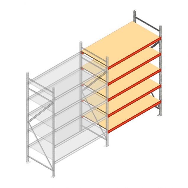 Grootvakstelling AR 2000x1610x900 mm (hxbxd) 5 niveaus verzinkt aanbouwsectie met voorgemonteerde frames