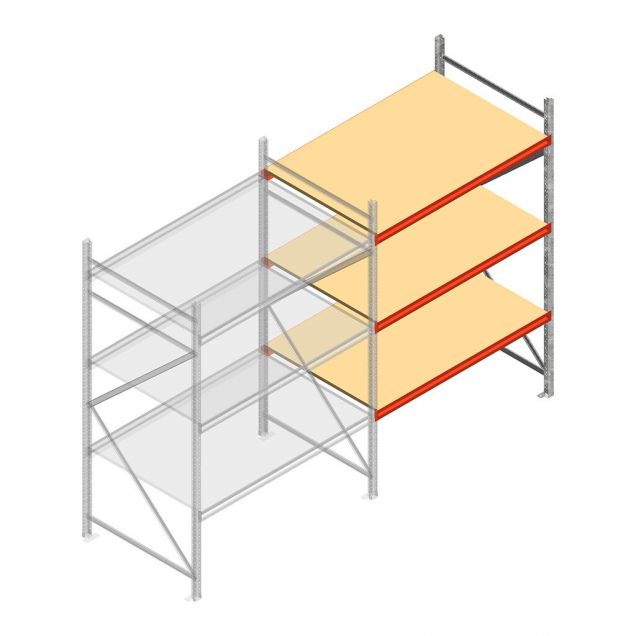 Grootvakstelling AR 2250x1850x1000 mm (hxbxd) 3 niveaus verzinkt aanbouwsectie met voorgemonteerde frames