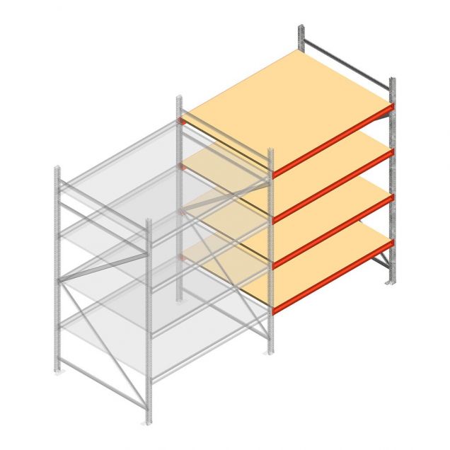 Grootvakstelling AR 2250x1850x1200 mm (hxbxd) 4 niveaus verzinkt aanbouwsectie met voorgemonteerde frames