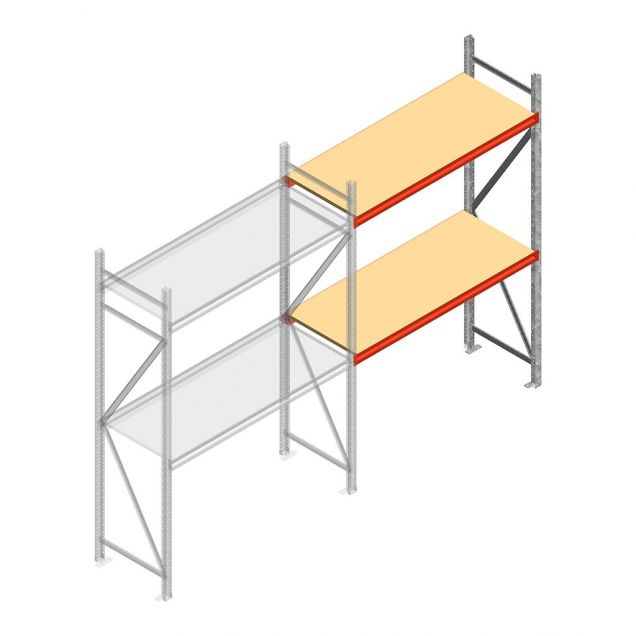 Grootvakstelling AR 2500x1610x600 mm (hxbxd) 2 niveaus verzinkt aanbouwsectie met voorgemonteerde frames