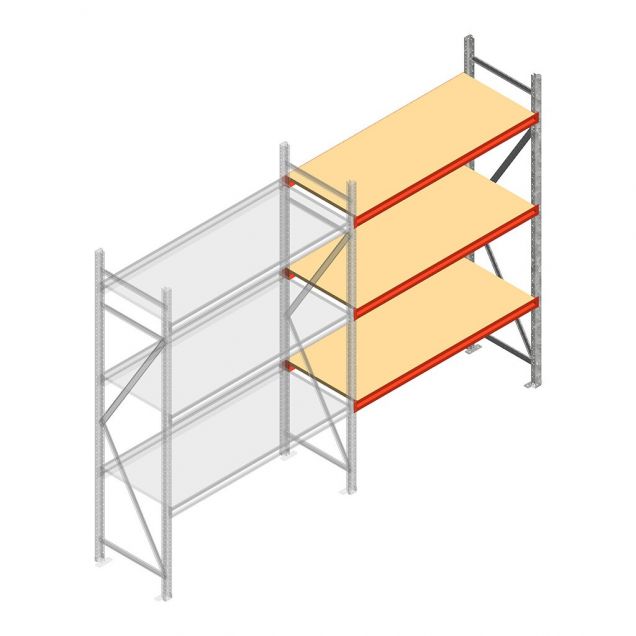 Grootvakstelling AR 2500x1850x600 mm (hxbxd) 3 niveaus verzinkt aanbouwsectie met voorgemonteerde frames
