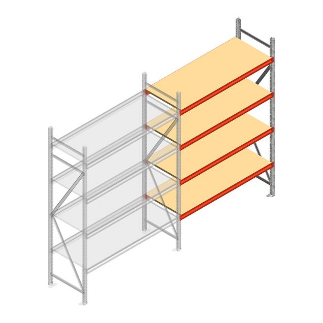 Grootvakstelling AR 2500x1610x600 mm (hxbxd) 4 niveaus verzinkt aanbouwsectie