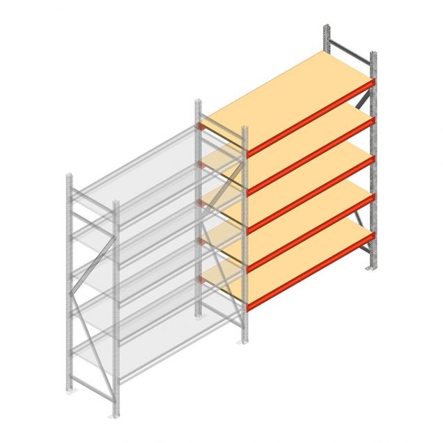 Grootvakstelling AR 2500x1850x600 mm (hxbxd) 5 niveaus verzinkt aanbouwsectie met voorgemonteerde frames