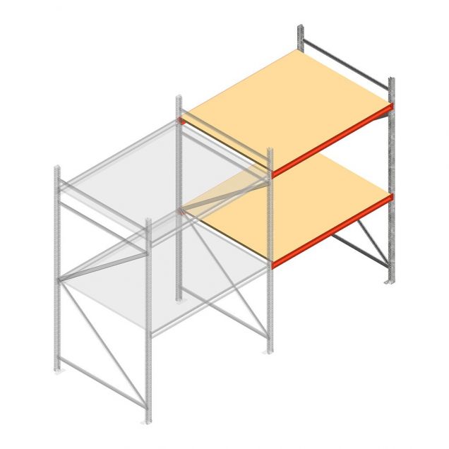 Grootvakstelling AR 2500x1610x1200 mm (hxbxd) 2 niveaus verzinkt aanbouwsectie met voorgemonteerde frames