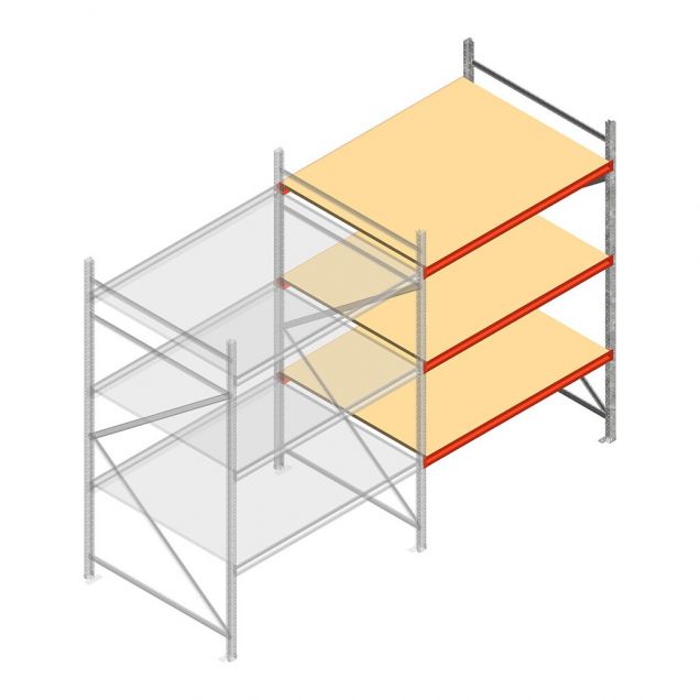 Grootvakstelling AR 2500x1610x1200 mm (hxbxd) 3 niveaus verzinkt aanbouwsectie met voorgemonteerde frames