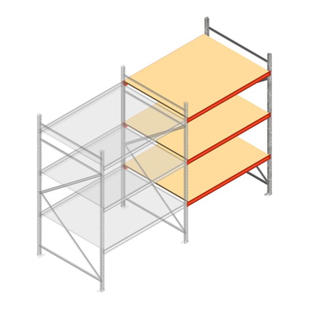 Grootvakstelling AR 2500x1610x1200 mm (hxbxd) 3 niveaus verzinkt aanbouwsectie
