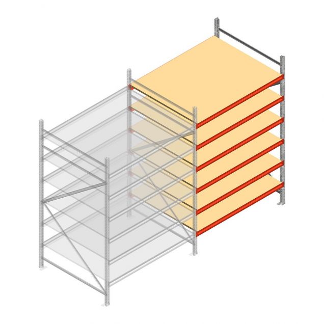 Grootvakstelling AR 2500x1610x1200 mm (hxbxd) 6 niveaus verzinkt aanbouwsectie met voorgemonteerde frames