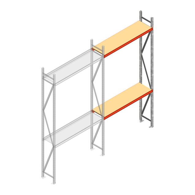 Grootvakstelling AR 3000x1610x500 mm (hxbxd) 2 niveaus verzinkt aanbouwsectie met voorgemonteerde frames