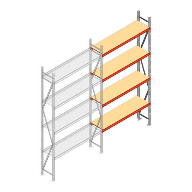 Grootvakstelling AR 3000x1850x400 mm (hxbxd) 4 niveaus verzinkt aanbouwsectie met voorgemonteerde frames