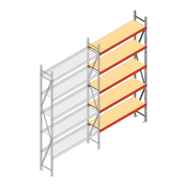 Grootvakstelling AR 3000x1610x500 mm (hxbxd) 5 niveaus verzinkt aanbouwsectie