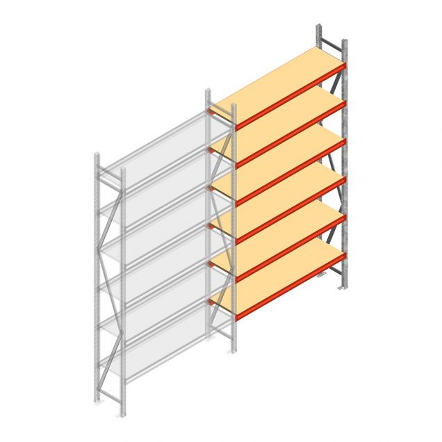 Grootvakstelling AR 3000x1850x400 mm (hxbxd) 6 niveaus verzinkt aanbouwsectie met voorgemonteerde frames