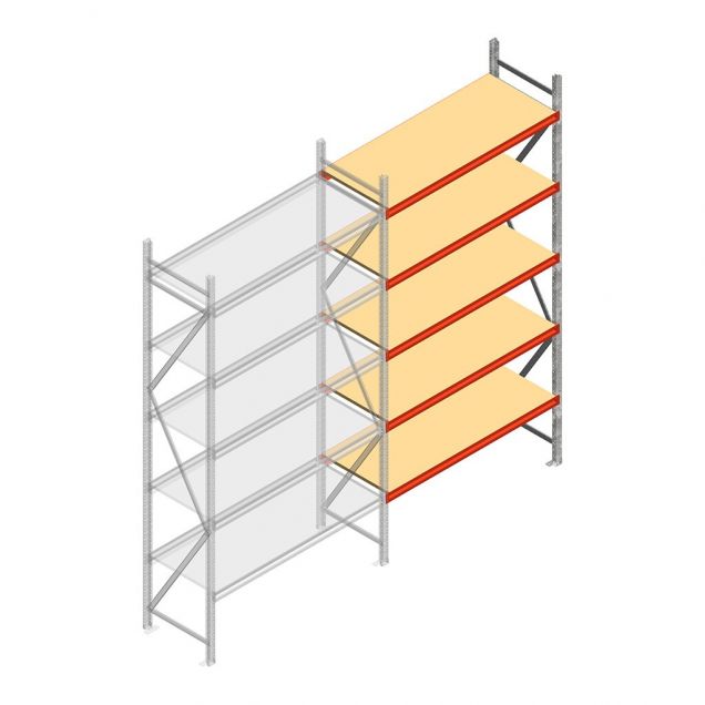 Grootvakstelling AR 3000x1850x600 mm (hxbxd) 5 niveaus verzinkt aanbouwsectie met voorgemonteerde frames