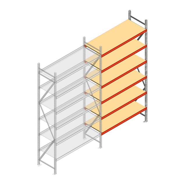 Grootvakstelling AR 3000x1850x600 mm (hxbxd) 6 niveaus verzinkt aanbouwsectie