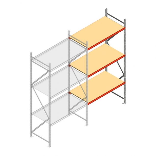 Grootvakstelling AR 3000x1850x900 mm (hxbxd) 3 niveaus verzinkt aanbouwsectie met voorgemonteerde frames
