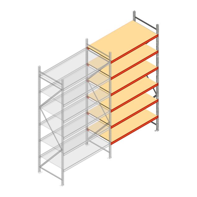 Grootvakstelling AR 3000x1610x800 mm (hxbxd) 6 niveaus verzinkt aanbouwsectie met voorgemonteerde frames