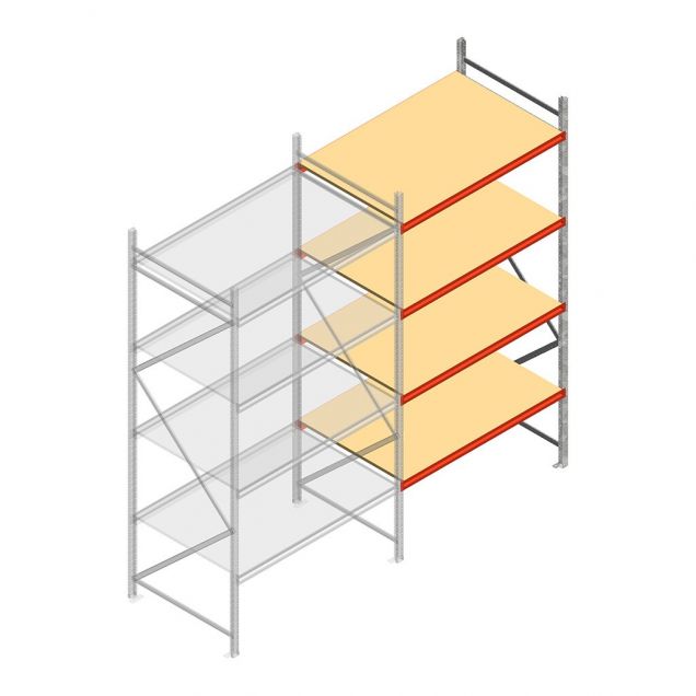 Grootvakstelling AR 3000x1850x1000 mm (hxbxd) 4 niveaus verzinkt aanbouwsectie met voorgemonteerde frames