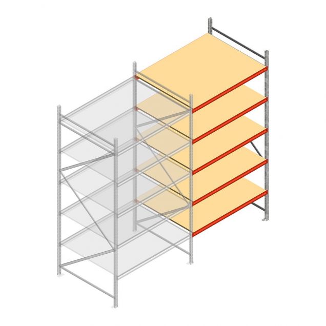 Grootvakstelling AR 3000x1850x1200 mm (hxbxd) 5 niveaus verzinkt aanbouwsectie met voorgemonteerde frames