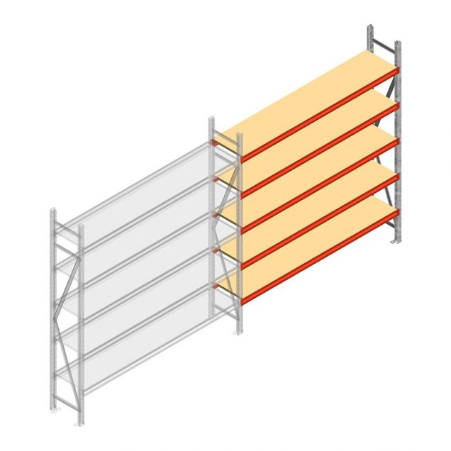 Grootvakstelling AR 2000x2010x400 mm (hxbxd) 5 niveaus verzinkt aanbouwsectie met voorgemonteerde frames