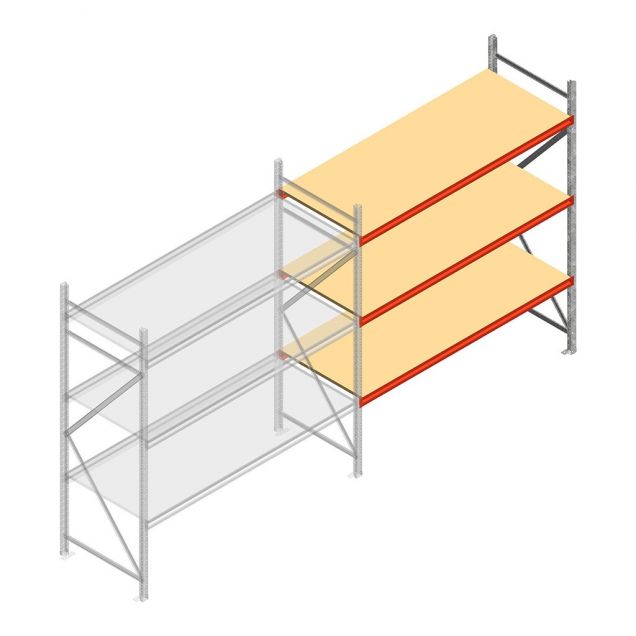 Grootvakstelling AR 2250x2010x900 mm (hxbxd) 3 niveaus verzinkt aanbouwsectie met voorgemonteerde frames