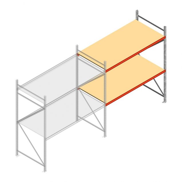 Grootvakstelling AR 2000x2250x1000 mm (hxbxd) 2 niveaus verzinkt aanbouwsectie met voorgemonteerde frames