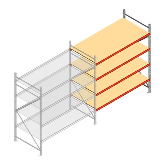 Grootvakstelling AR 2000x2250x1000 mm (hxbxd) 4 niveaus verzinkt aanbouwsectie met voorgemonteerde frames