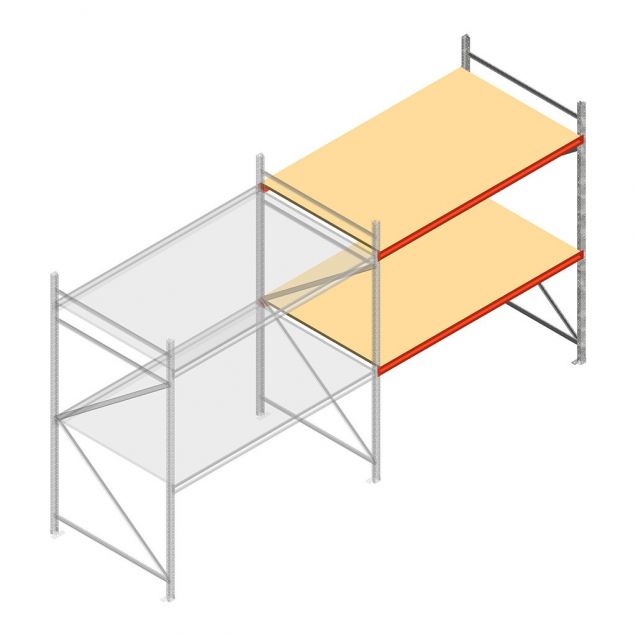 Grootvakstelling AR 2000x2250x1200 mm (hxbxd) 2 niveaus verzinkt aanbouwsectie met voorgemonteerde frames