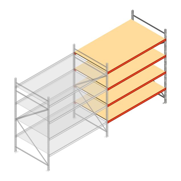 Grootvakstelling AR 2250x2250x1200 mm (hxbxd) 4 niveaus verzinkt aanbouwsectie