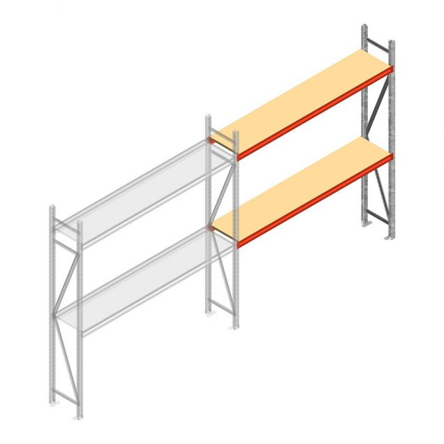 Grootvakstelling AR 2500x2250x400 mm (hxbxd) 2 niveaus verzinkt aanbouwsectie met voorgemonteerde frames