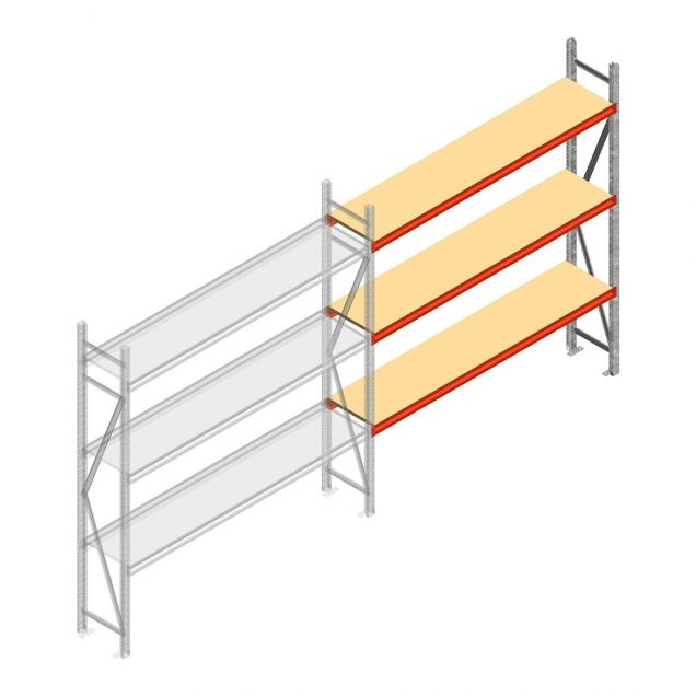Grootvakstelling AR 2500x2250x500 mm (hxbxd) 3 niveaus verzinkt aanbouwsectie met voorgemonteerde frames