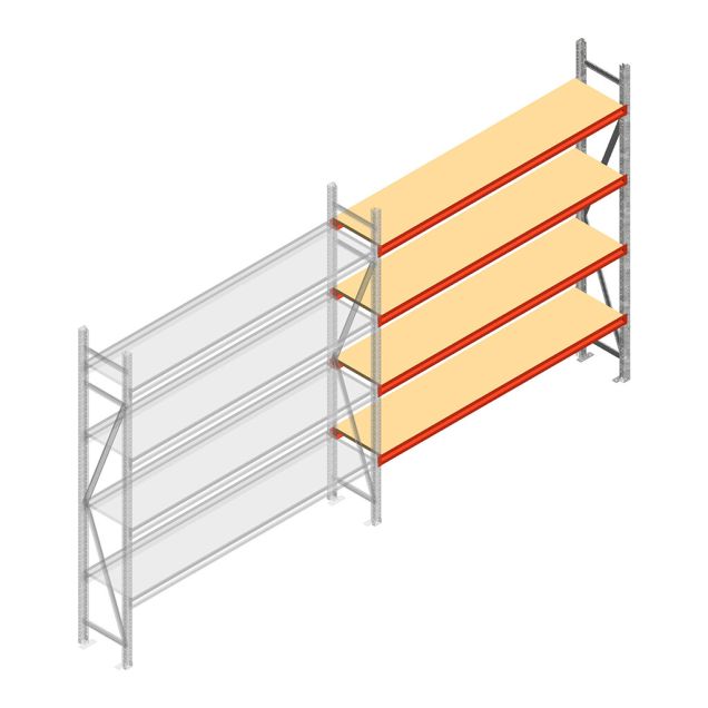 Grootvakstelling AR 2500x2010x500 mm (hxbxd) 4 niveaus verzinkt aanbouwsectie