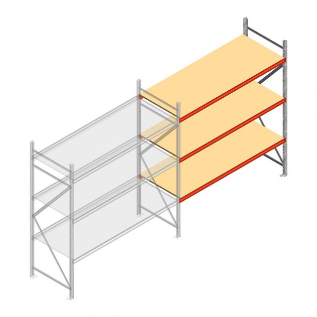 Grootvakstelling AR 2500x2010x800 mm (hxbxd) 3 niveaus verzinkt aanbouwsectie met voorgemonteerde frames