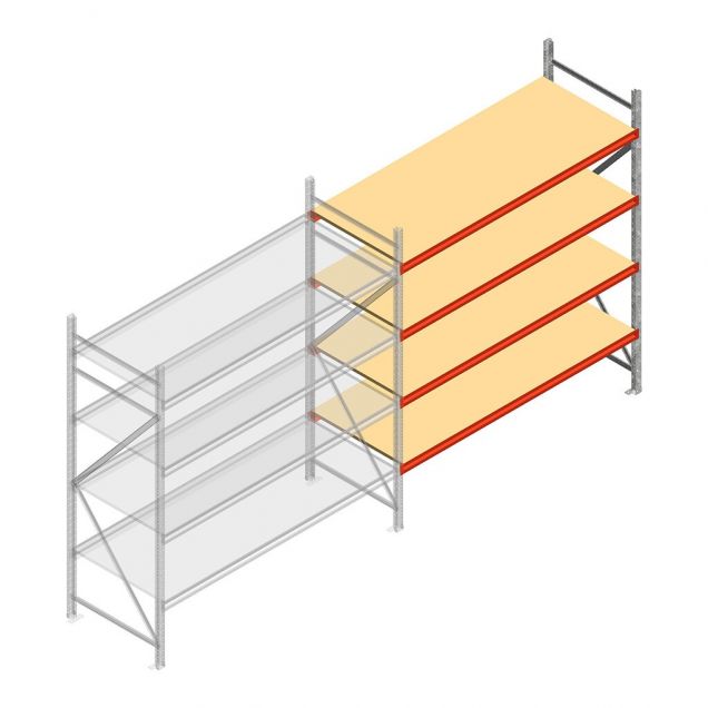 Grootvakstelling AR 2500x2250x900 mm (hxbxd) 4 niveaus verzinkt aanbouwsectie