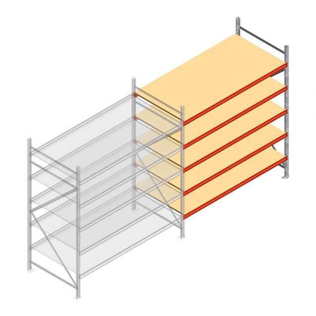 Grootvakstelling AR 2500x2250x1000 mm (hxbxd) 5 niveaus verzinkt aanbouwsectie met voorgemonteerde frames