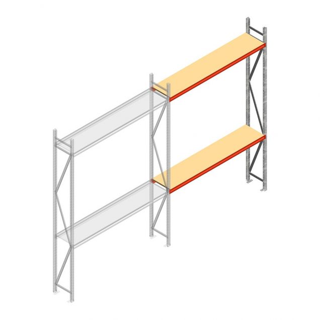 Grootvakstelling AR 3000x2010x500 mm (hxbxd) 2 niveaus verzinkt aanbouwsectie met voorgemonteerde frames