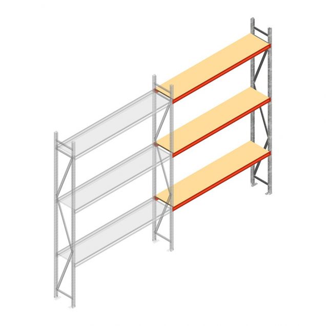 Grootvakstelling AR 3000x2010x500 mm (hxbxd) 3 niveaus verzinkt aanbouwsectie met voorgemonteerde frames