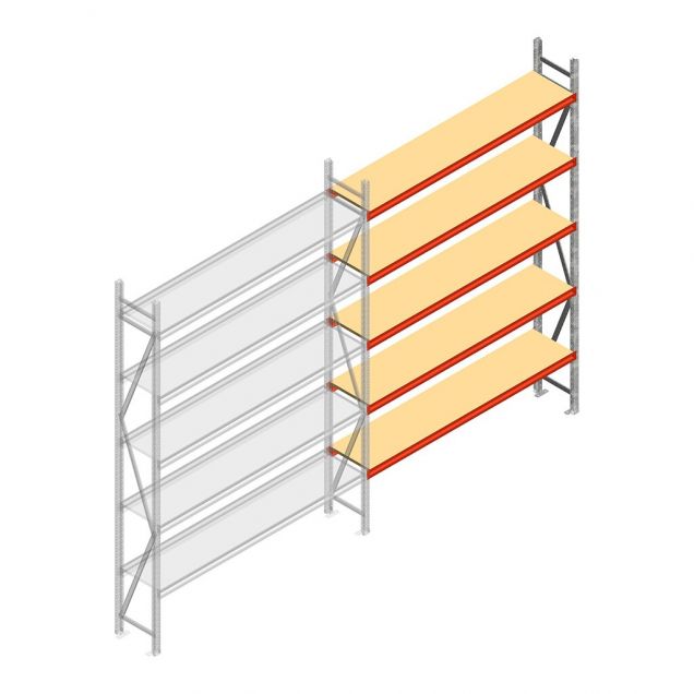Grootvakstelling AR 3000x2010x500 mm (hxbxd) 5 niveaus verzinkt aanbouwsectie met voorgemonteerde frames