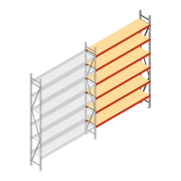 Grootvakstelling AR 3000x2250x500 mm (hxbxd) 6 niveaus verzinkt aanbouwsectie