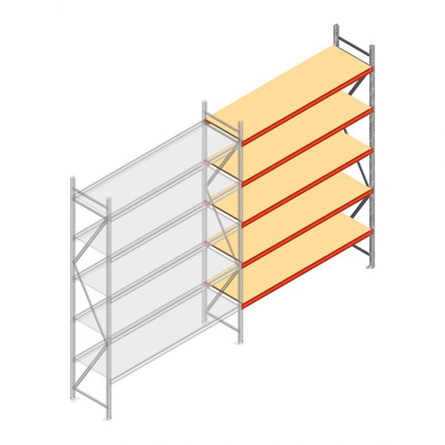 Grootvakstelling AR 3000x2010x600 mm (hxbxd) 5 niveaus verzinkt aanbouwsectie met voorgemonteerde frames