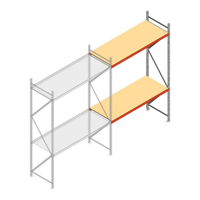 Grootvakstelling AR 3000x2250x800 mm (hxbxd) 2 niveaus verzinkt aanbouwsectie met voorgemonteerde frames
