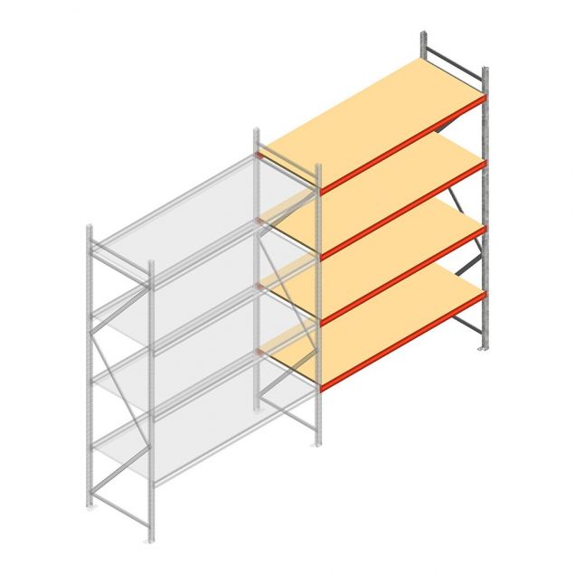 Grootvakstelling AR 3000x2010x800 mm (hxbxd) 4 niveaus verzinkt aanbouwsectie met voorgemonteerde frames