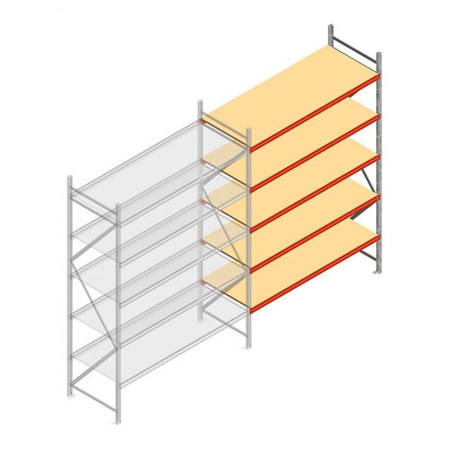 Grootvakstelling AR 3000x2010x800 mm (hxbxd) 5 niveaus verzinkt aanbouwsectie met voorgemonteerde frames