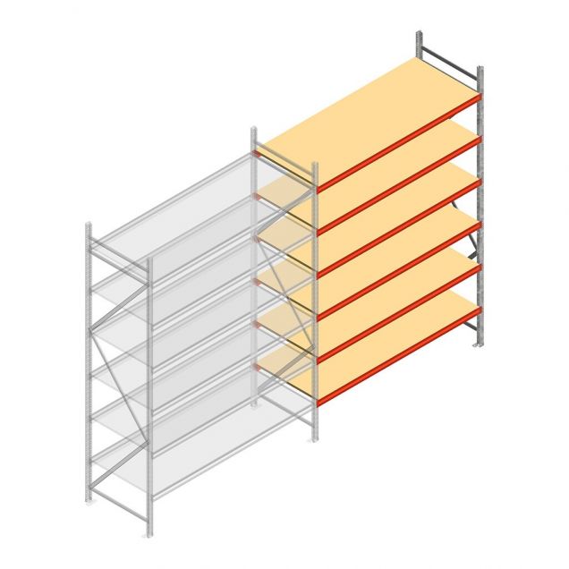 Grootvakstelling AR 3000x2010x800 mm (hxbxd) 6 niveaus verzinkt aanbouwsectie met voorgemonteerde frames