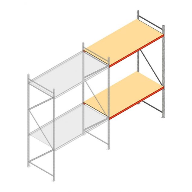 Grootvakstelling AR 3000x2010x1000 mm (hxbxd) 2 niveaus verzinkt aanbouwsectie met voorgemonteerde frames