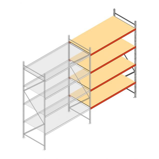 Grootvakstelling AR 3000x2010x1000 mm (hxbxd) 4 niveaus verzinkt aanbouwsectie met voorgemonteerde frames